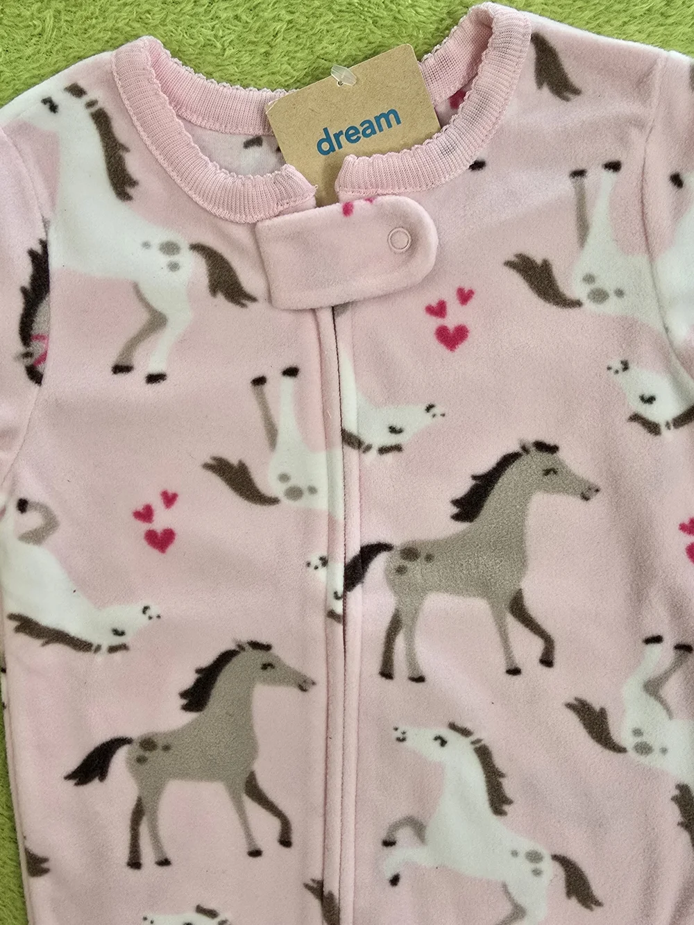 NWT 9-12M GIRLS PINK FLEECE FOOTIE PAJAMAS HORSE & PONY Print SOFT (Q1)